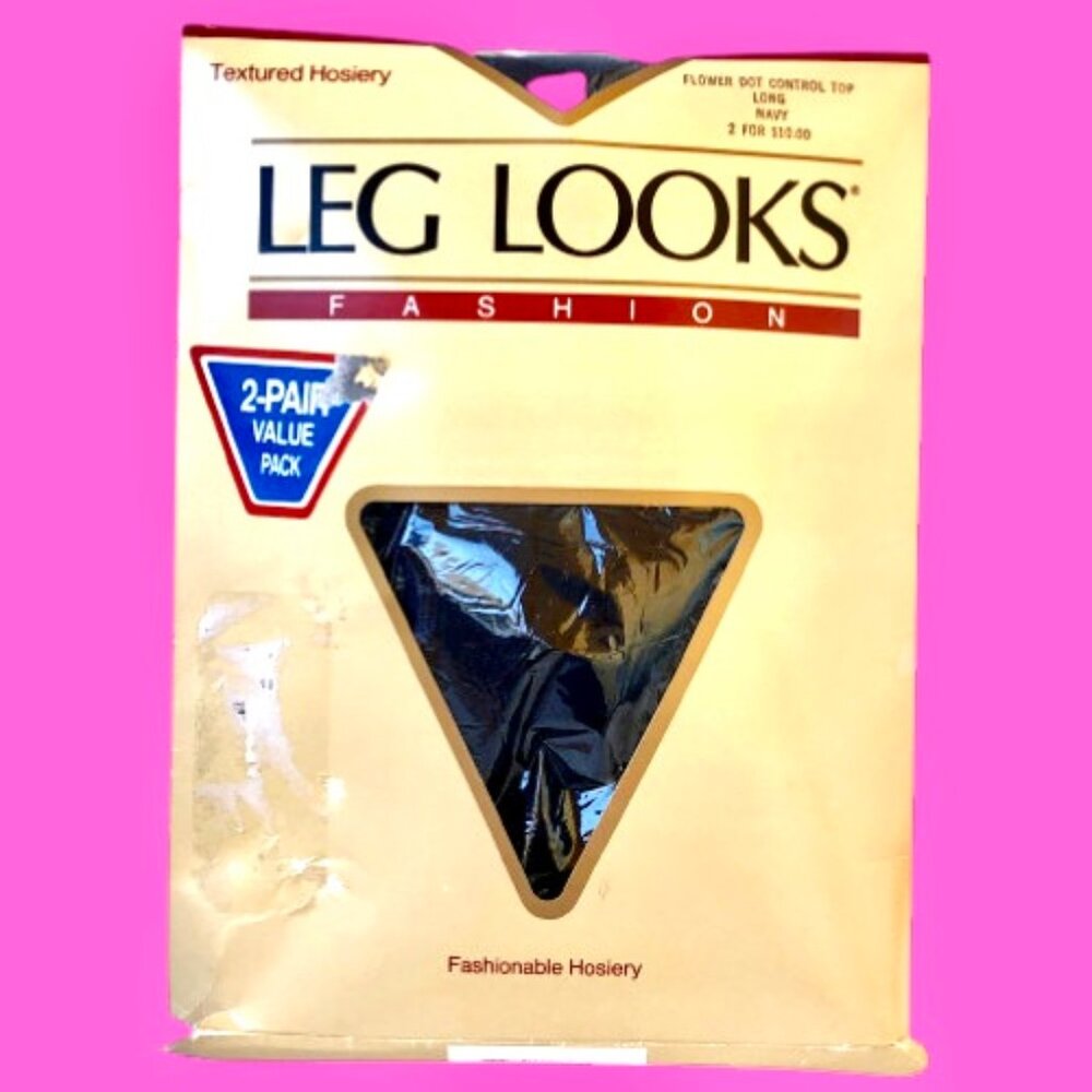 Leg Looks Fashion Vintage Control Top Pantyhose NAVY FLOWER DOT  2 PAIR